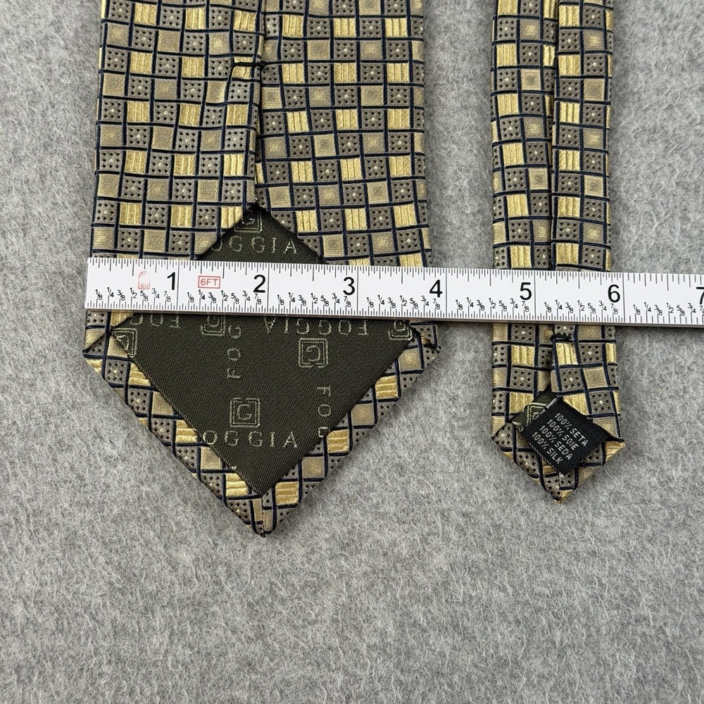 Vintage Foggia 100% Silk Handmade Gold Gray Geometric Necktie 58x3.9" NWT - Picture 5 of 7
